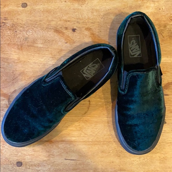 vans slip on green velvet